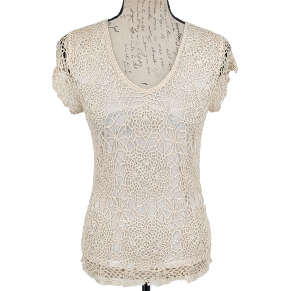 dressbarn Tops - Y2K Formal Fairy Core Tunic/Dress Sm  Goldish Cream Crochet  Overlay  Victorian